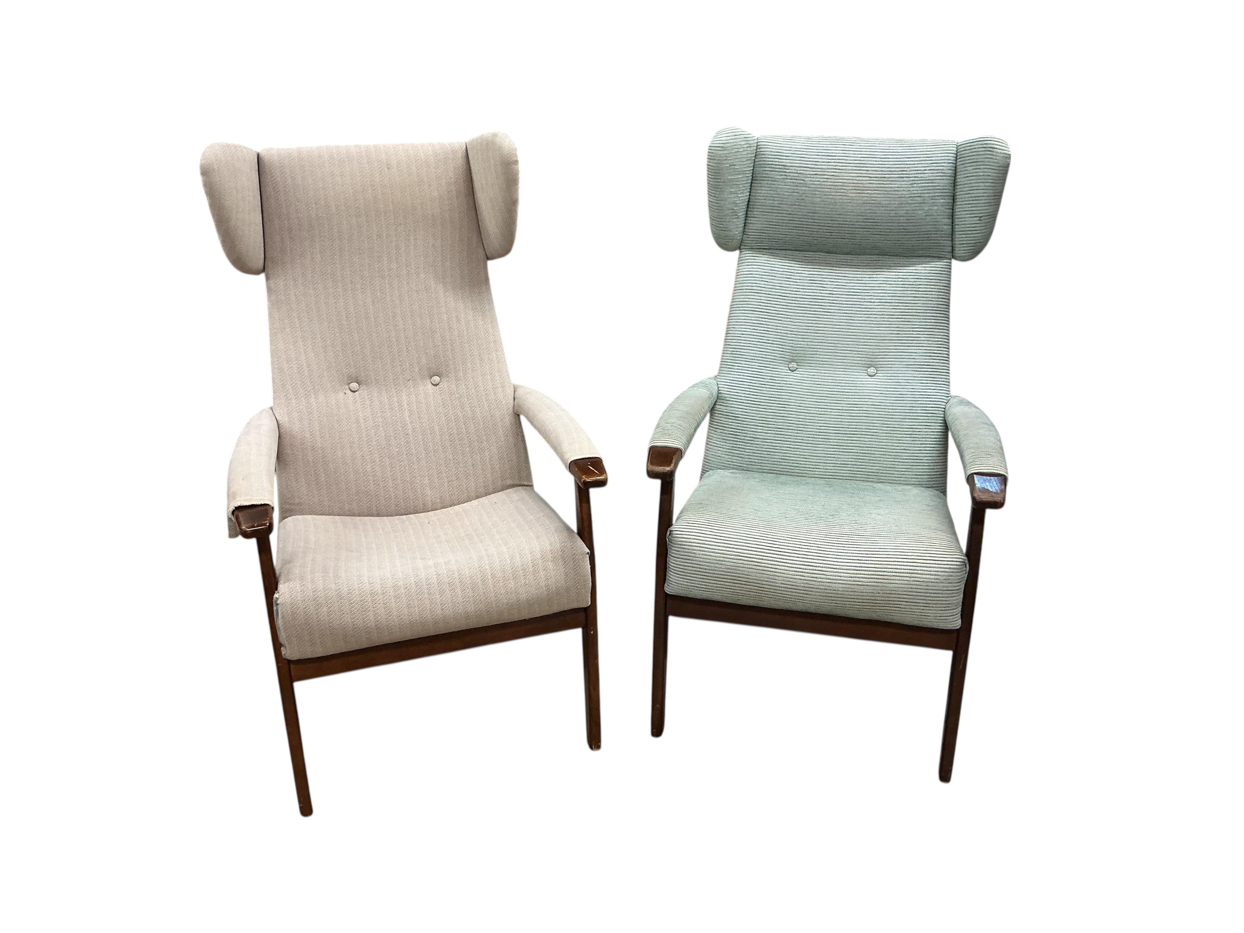 A pair of mid century Parker Knoll wing armchairs, width 66cm, depth 68cm, height 114cm